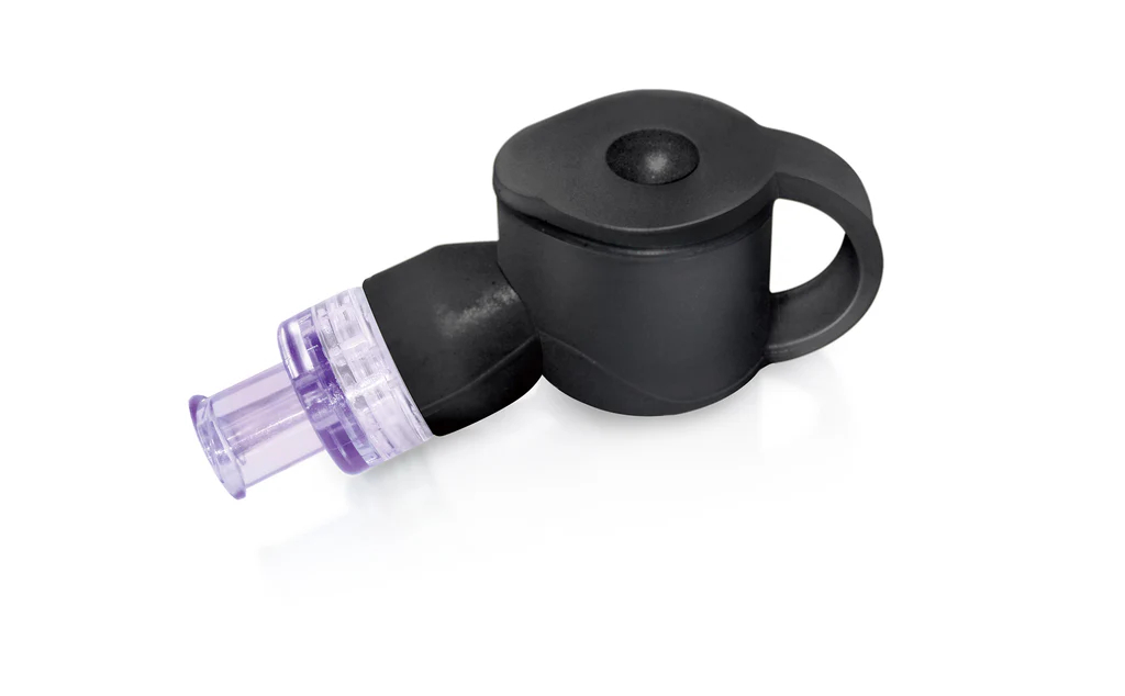 Black endoscopic biopsy irrigation valve with luer lock connection