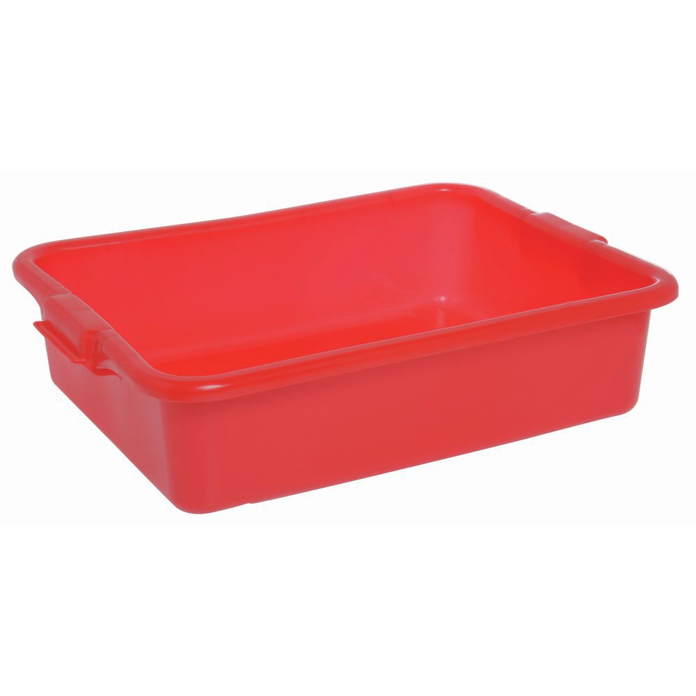 Red rectangular plastic storage container