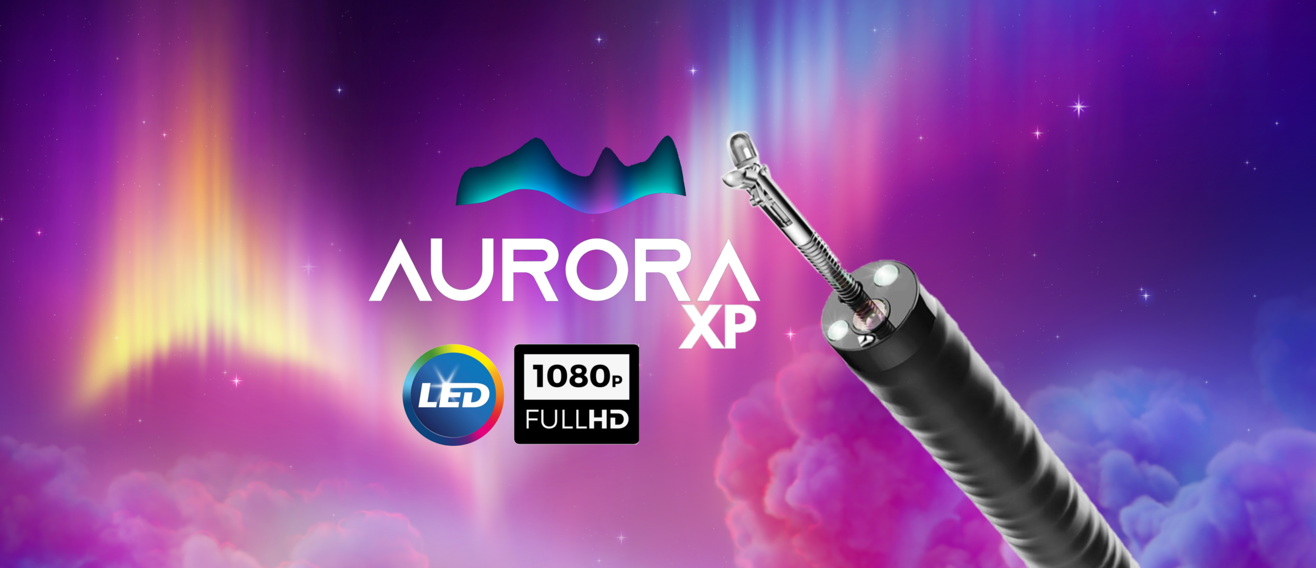 Aurora XP branding with LED, 1080p FullHD logos.