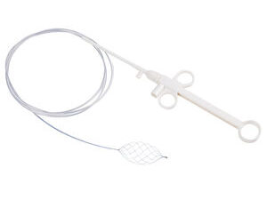 White medical catheter with mesh end and tubing