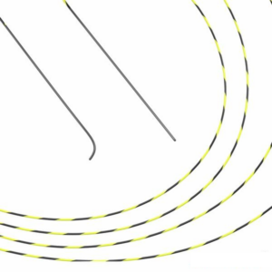 Abstract black curves with yellow accents on white background.