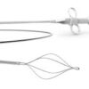 Surgical forceps and loop snares on white background