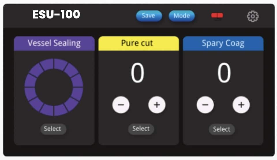 ESU-100 medical device interface with vessel sealing options.