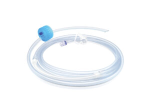 Medical suction tubing with connectors on white background