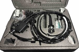 Medical endoscopy equipment in foam-lined storage case