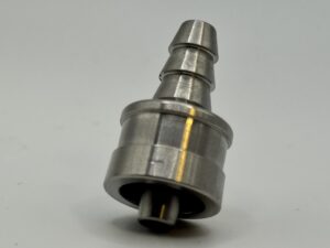 Silver pneumatic hose coupling on gray background