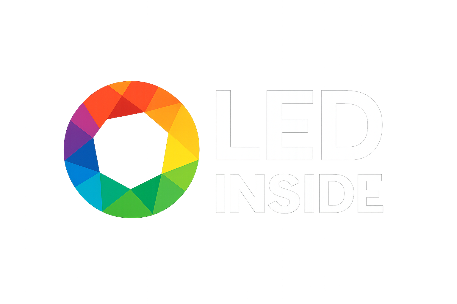 Colorful LED logo with blurred background