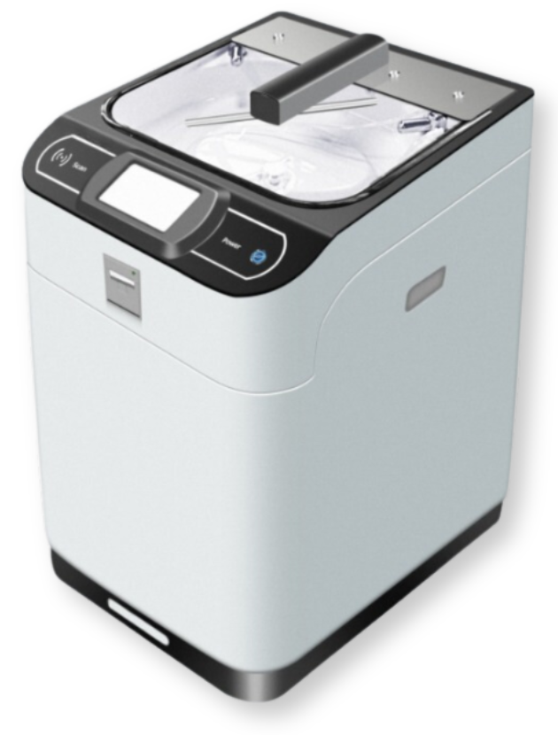 Compact white bread maker on black background